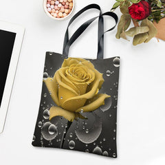 Yellow Rose Pattern Shoulder Bag Canvas Storage Handbag Versatile Shopper Bag