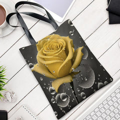 Yellow Rose Pattern Shoulder Bag Canvas Storage Handbag Versatile Shopper Bag