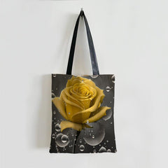 Yellow Rose Pattern Shoulder Bag Canvas Storage Handbag Versatile Shopper Bag