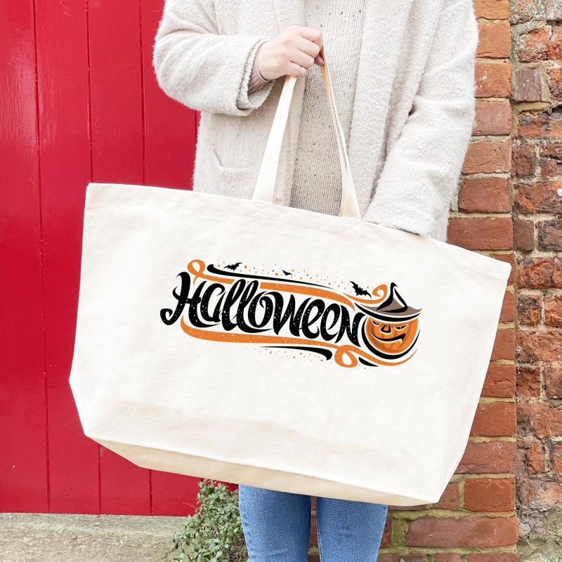 Halloween Printed Canvas Tote Bag Ghost Skull Pumpkin Travel Beach Bag