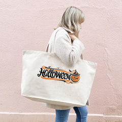 Halloween Printed Canvas Tote Bag Ghost Skull Pumpkin Travel Beach Bag