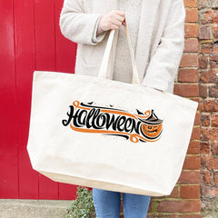 Halloween Printed Canvas Tote Bag Ghost Skull Pumpkin Travel Beach Bag