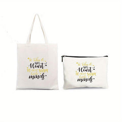 2 Pcs Letter Pattern Canvas Bag Sets - Shoulder Bag & Clutch Pouch