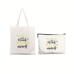 2 Pcs Letter Pattern Canvas Bag Sets - Shoulder Bag & Clutch Pouch
