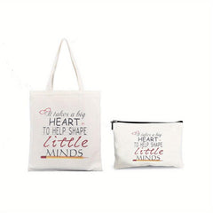 2 Pcs Letter Pattern Canvas Bag Sets - Shoulder Bag & Clutch Pouch