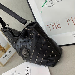 Gothic Skull Decor Tote Bag Punk Y2K Studded Hobo Bag