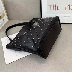 Gothic Skull Decor Tote Bag Punk Y2K Studded Hobo Bag