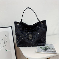 Gothic Skull Decor Tote Bag Punk Y2K Studded Hobo Bag