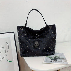 Gothic Skull Decor Tote Bag Punk Y2K Studded Hobo Bag
