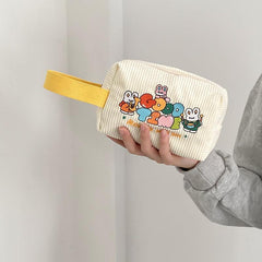 Corduroy Pencil Case with Cartoon Animal Embroidery