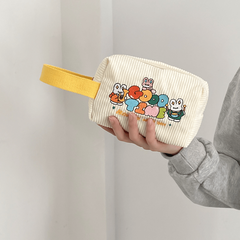 Corduroy Pencil Case with Cartoon Animal Embroidery