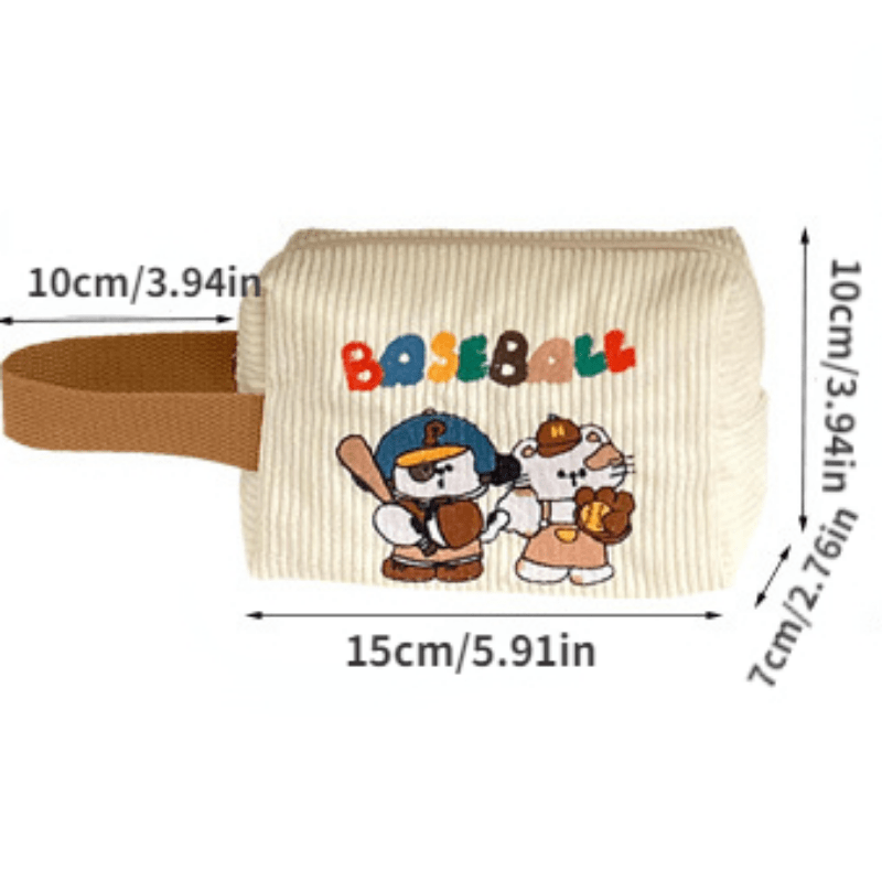 Corduroy Pencil Case with Cartoon Animal Embroidery