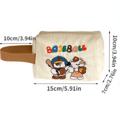 Corduroy Pencil Case with Cartoon Animal Embroidery