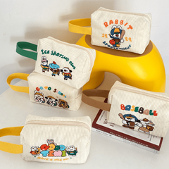 Corduroy Pencil Case with Cartoon Animal Embroidery