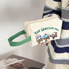 Corduroy Pencil Case with Cartoon Animal Embroidery