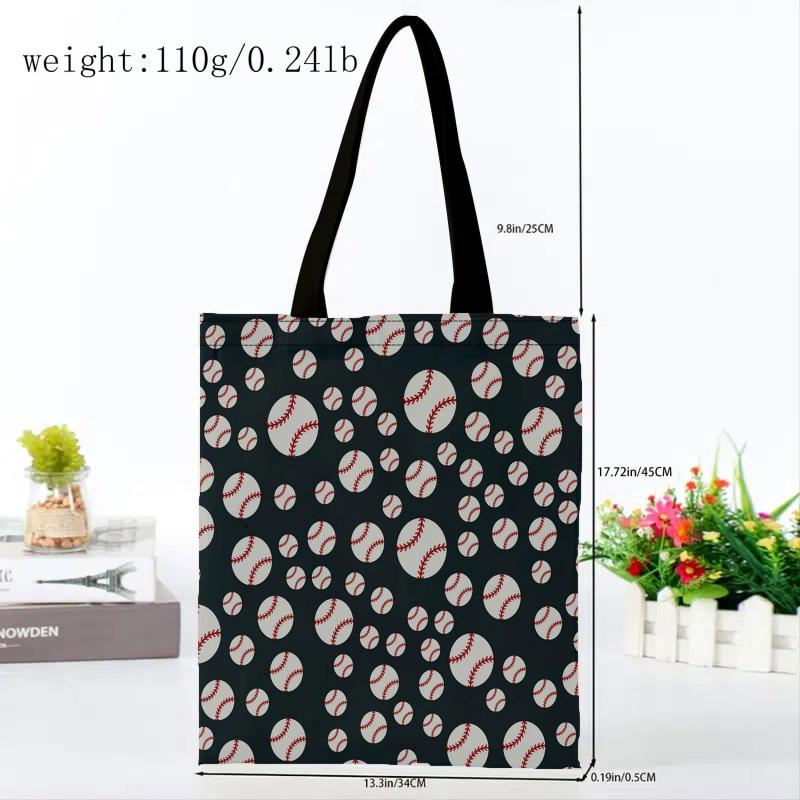 Baseball Pattern Canvas Bag Lightweight Shoulder Bag For Bowl Shopper Bag