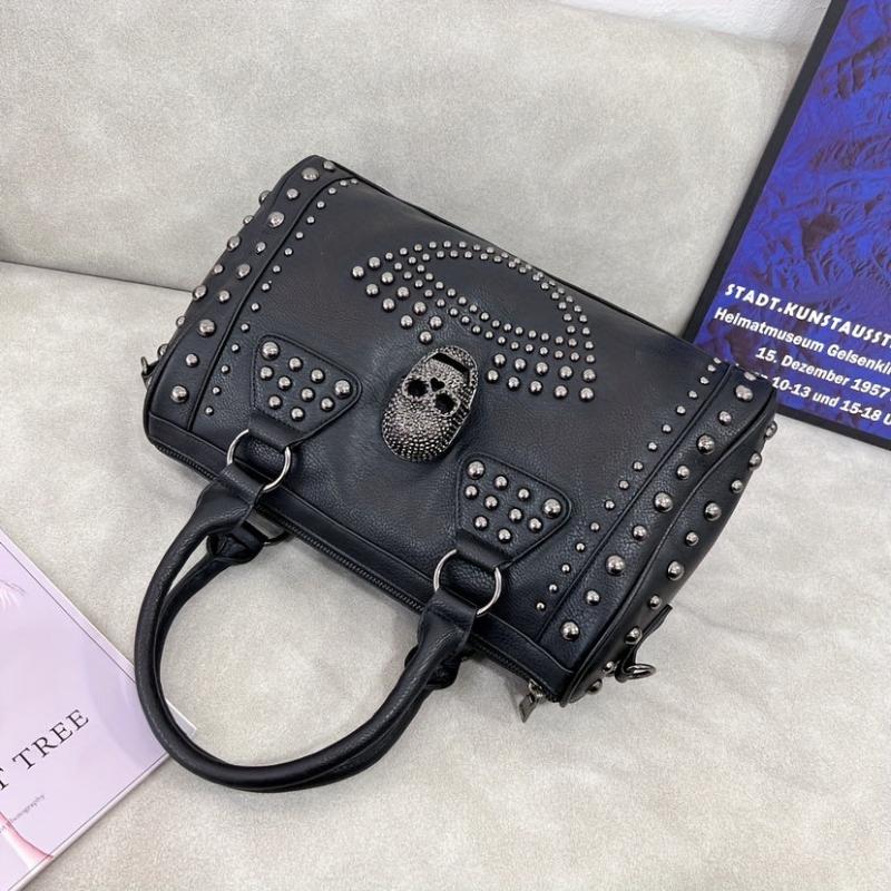 Gothic Skull Rivet Studded Boston Bag Y2K Large Capacity Handbag Women's