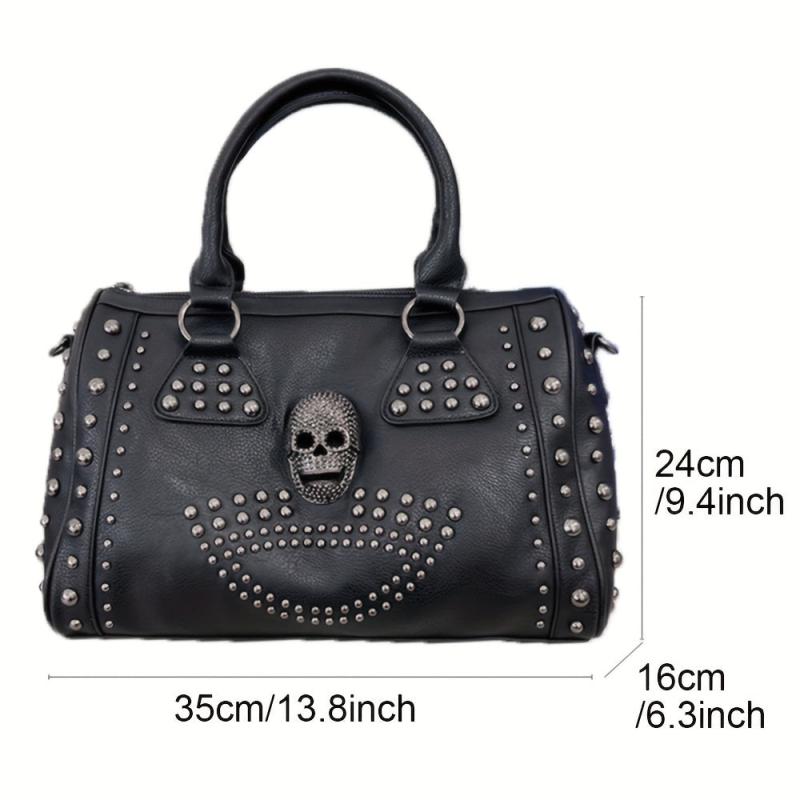 Gothic Skull Rivet Studded Boston Bag Y2K Large Capacity Handbag Women's
