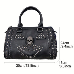 Gothic Skull Rivet Studded Boston Bag Y2K Large Capacity Handbag Women's