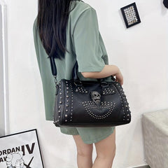 Gothic Skull Rivet Studded Boston Bag Y2K Large Capacity Handbag Women's