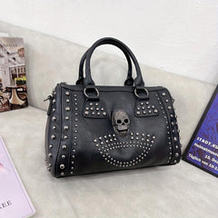 Gothic Skull Rivet Studded Boston Bag Y2K Large Capacity Handbag Women's