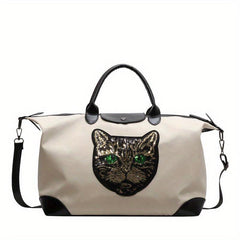 Sequins Tiger Decor Handbag Large Travel Luggage Bag