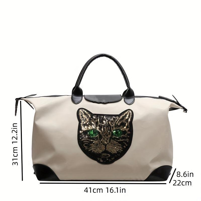 Sequins Tiger Decor Handbag Large Travel Luggage Bag
