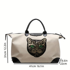 Sequins Tiger Decor Handbag Large Travel Luggage Bag