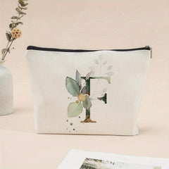 Letter & Leaves Print Makeup Bag Coin Purse Zipper Clutch Pouch