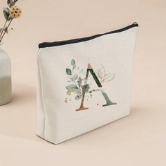 Letter & Leaves Print Makeup Bag Coin Purse Zipper Clutch Pouch