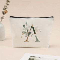 Letter & Leaves Print Makeup Bag Coin Purse Zipper Clutch Pouch