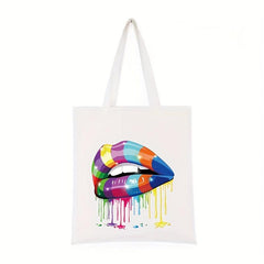 Rainbow Pattern Shoulder Canvas Bag Lightweight All Match Storage Bag