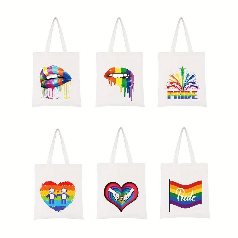 Rainbow Pattern Shoulder Canvas Bag Lightweight All Match Storage Bag