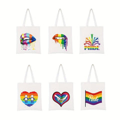 Rainbow Pattern Shoulder Canvas Bag Lightweight All Match Storage Bag