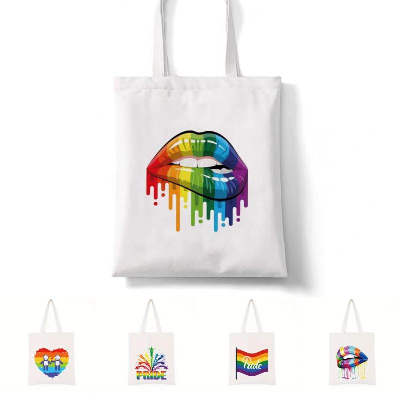 Rainbow Pattern Shoulder Canvas Bag Lightweight All Match Storage Bag