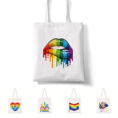 Rainbow Pattern Shoulder Canvas Bag Lightweight All Match Storage Bag