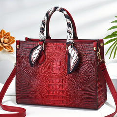 Crocodile Embossed Tote Bag Lightweight Shoulder Bag With Scarf