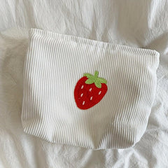 Strawberry Corduroy Makeup Bag Pink Storage Women's Lightweight Portable