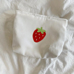 Strawberry Corduroy Makeup Bag Pink Storage Women's Lightweight Portable