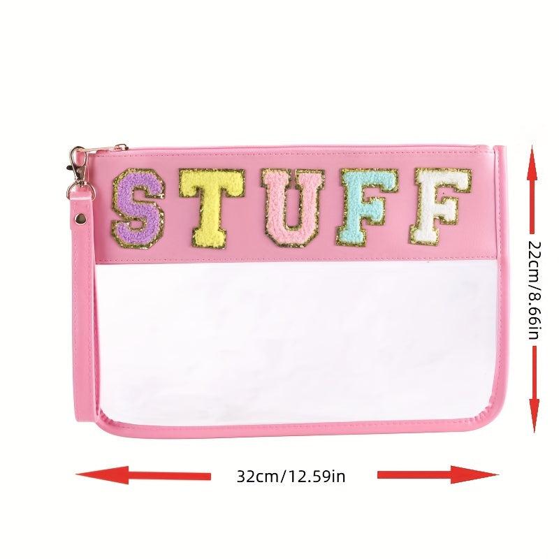 Chenille Letter Patch PVC Pouch Zipper Travel Cosmetic Bag