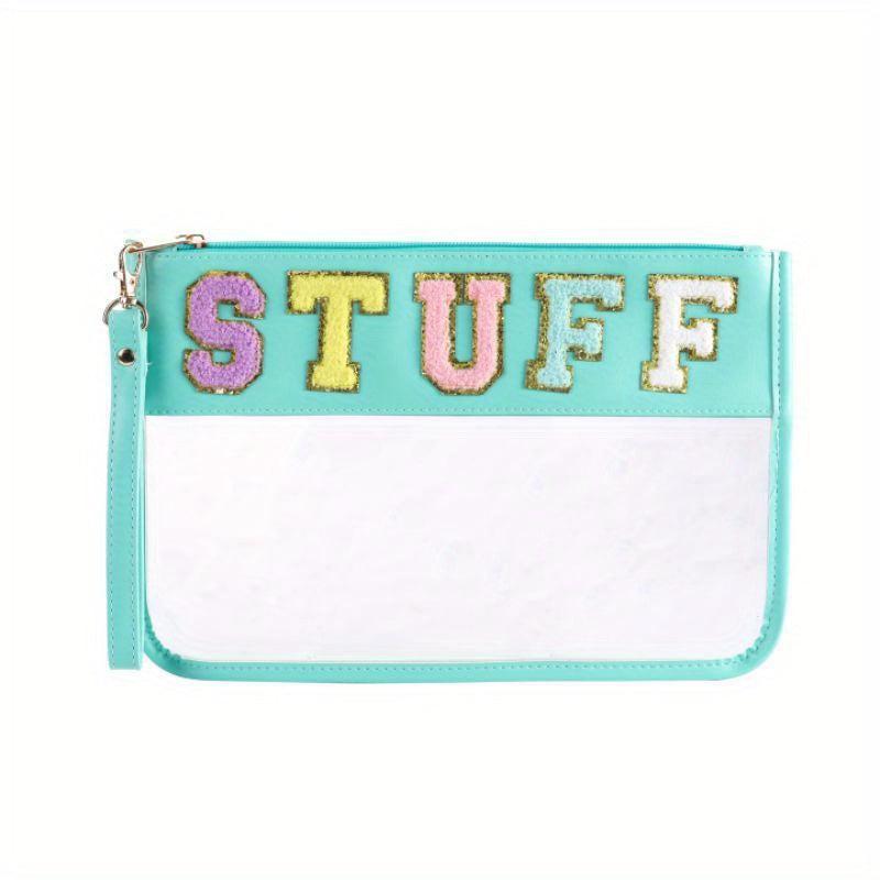 Chenille Letter Patch PVC Pouch Zipper Travel Cosmetic Bag