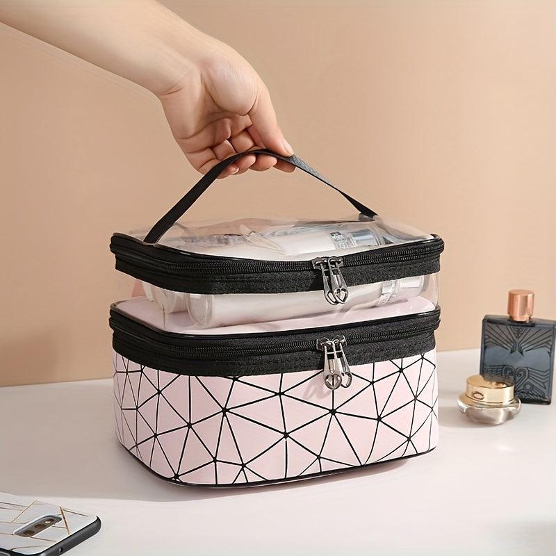 Large Capacity Travel Makeup Bag Double Layer Zip Waterproof Cosmetic Bag