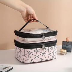 Large Capacity Travel Makeup Bag Double Layer Zip Waterproof Cosmetic Bag