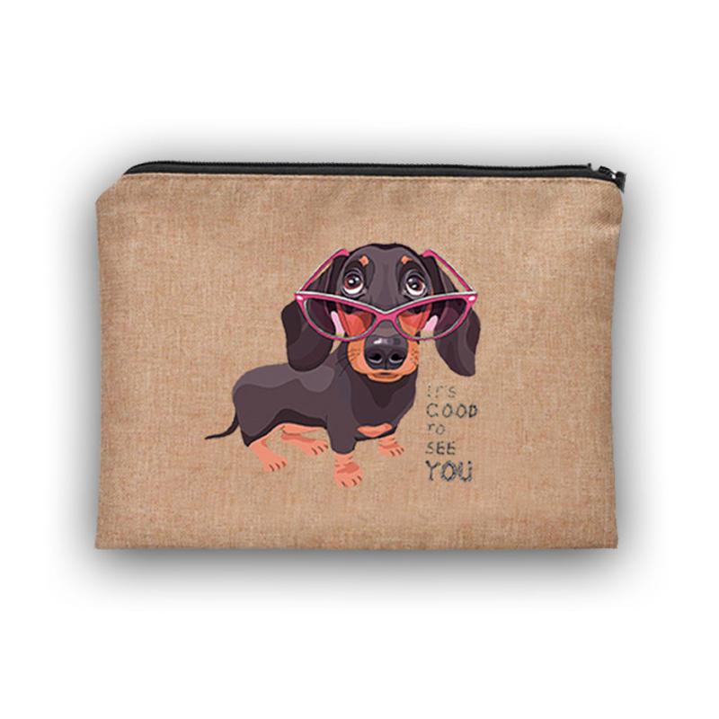 Cartoon Dog Pattern Portable Cosmetic Bag Travel Makeup Bag with Zipper