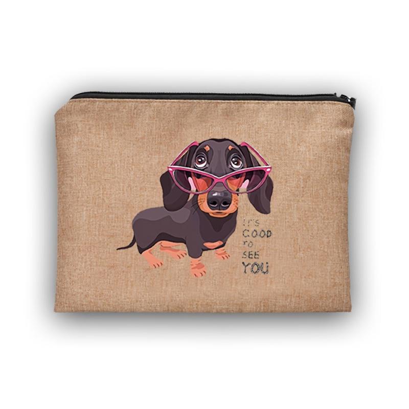 Cartoon Dog Pattern Portable Cosmetic Bag Travel Makeup Bag with Zipper