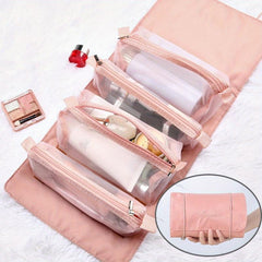 Foldable Makeup Bag 4 Removeable Pockets Nylon Mesh Separation Makeup Bag