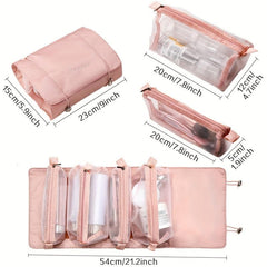 Foldable Makeup Bag 4 Removeable Pockets Nylon Mesh Separation Makeup Bag