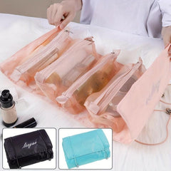 Foldable Makeup Bag 4 Removeable Pockets Nylon Mesh Separation Makeup Bag