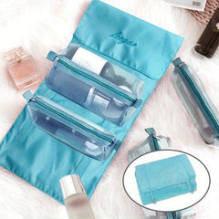 Foldable Makeup Bag 4 Removeable Pockets Nylon Mesh Separation Makeup Bag