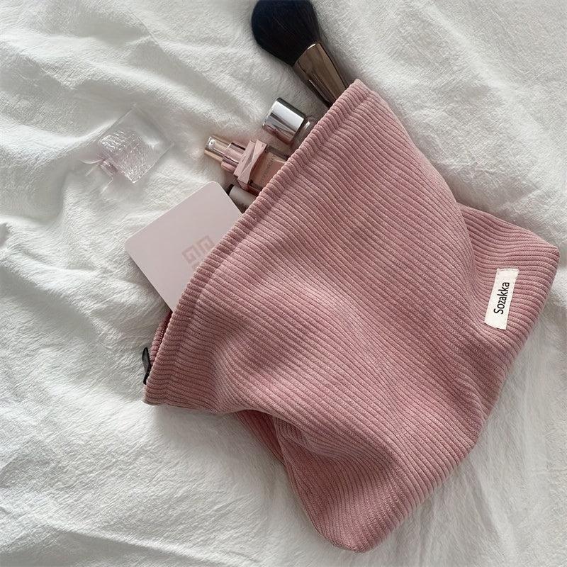 Corduroy Soft Zipper Cosmetic Bag Portable Makeup Storage Bag